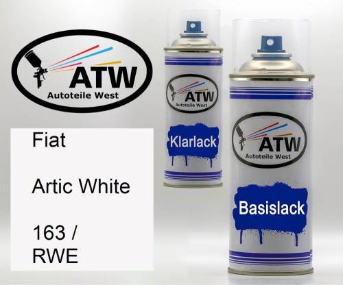 Fiat, Artic White, 163 / RWE: 400ml Sprühdose + 400ml Klarlack - Set, von ATW Autoteile West.